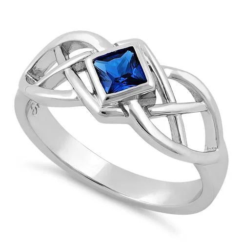 Rings For Soft Shine-Sterling Silver Blue Spinel CZ Celtic Ring