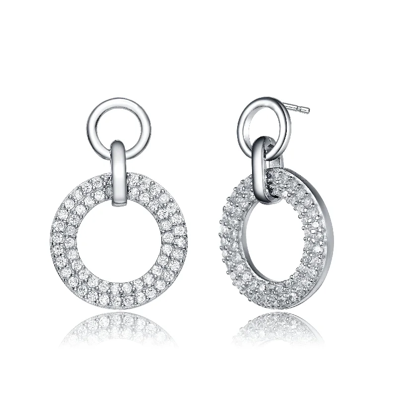 Earrings Size Advice-Triomphe Circle Silver CZ Drop Earrings