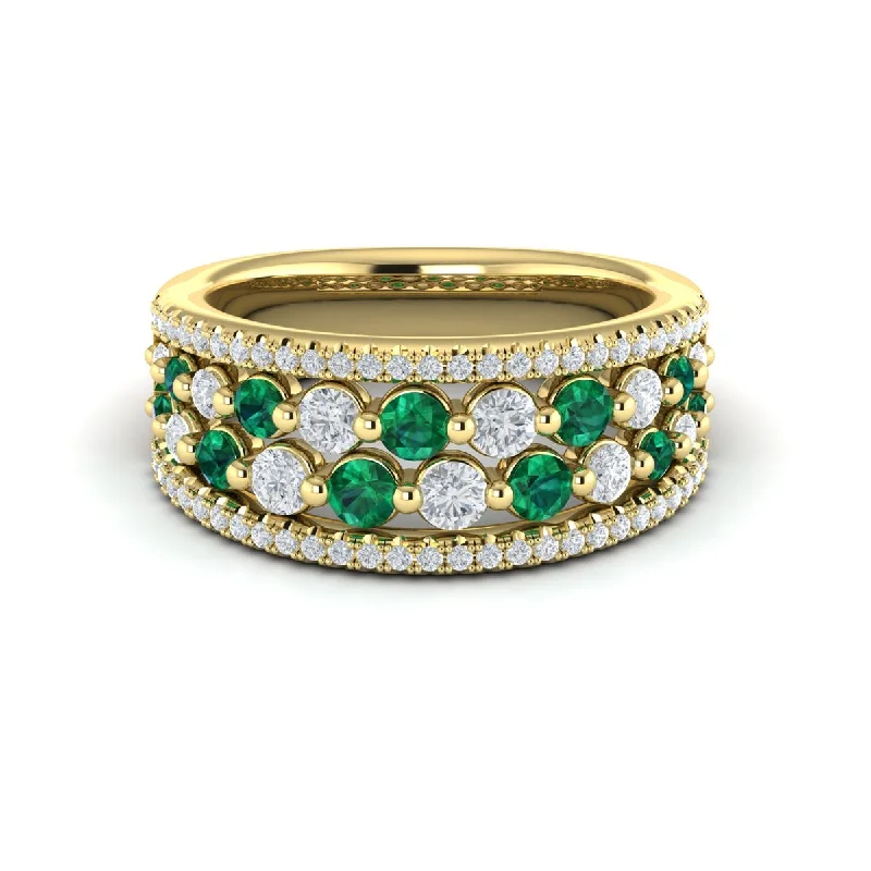 Rings Spark Rating-Emerald & Diamond Multi-Row Band in 14K Yellow Gold