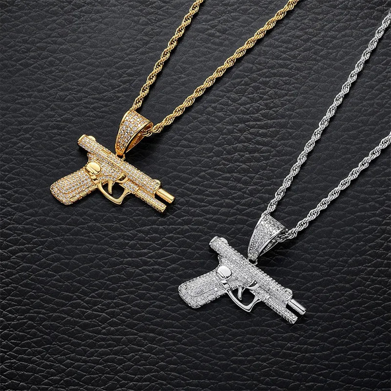 Necklaces For Party Shine-Casual Simple Style Pistol Alloy Inlay Rhinestones Unisex Pendant Necklace