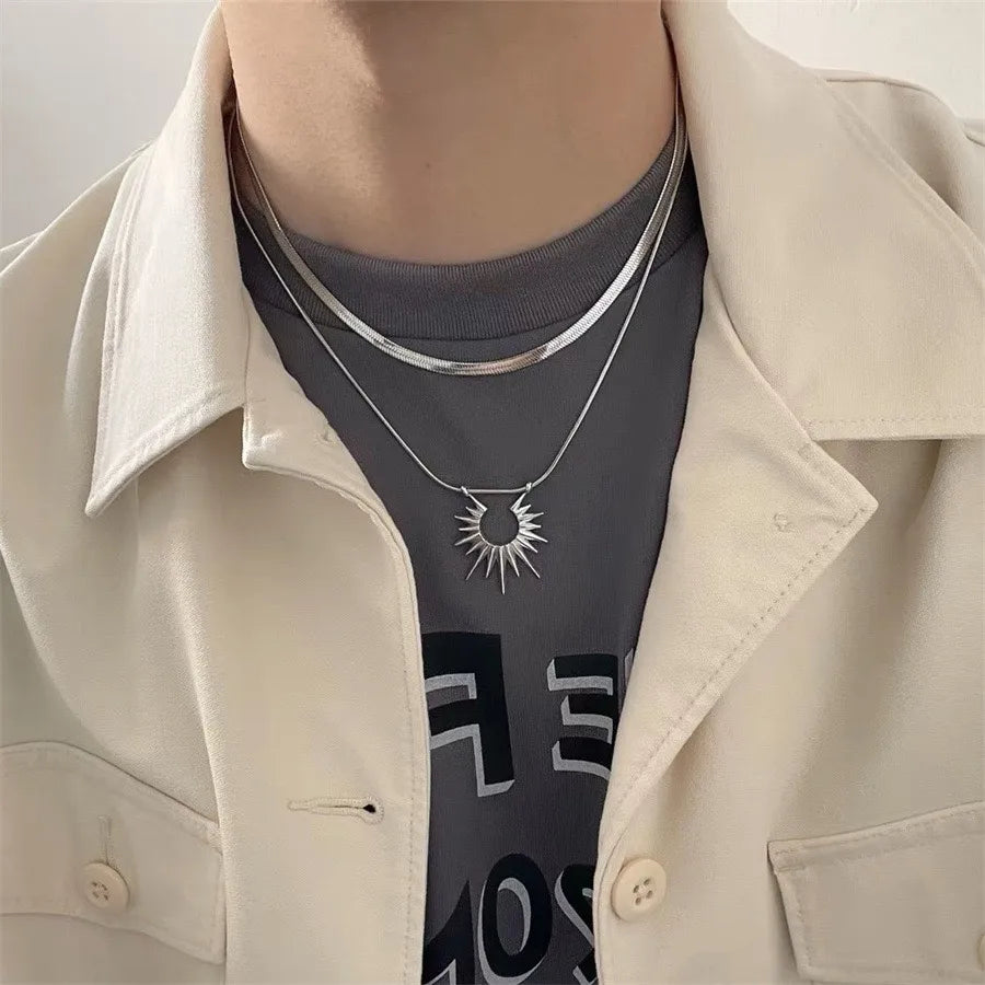 Necklaces For Jewelry Pros-Simple Style Sun 304 Stainless Steel Alloy Men'S Double Layer Necklaces