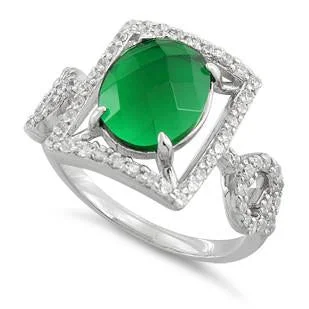 Rings Match Chart-Sterling Silver Emerald Oval Framed CZ Ring