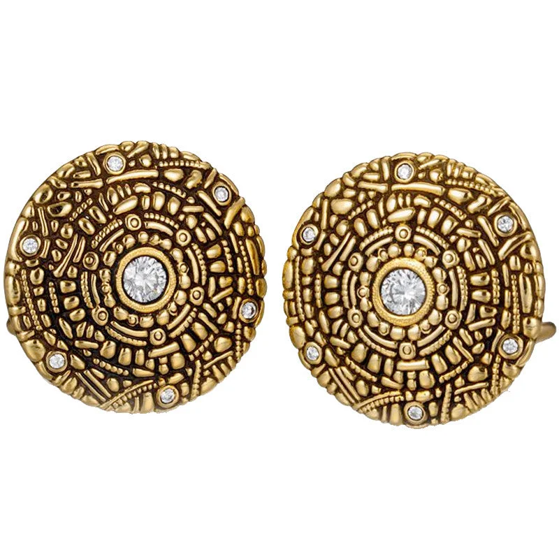 Earrings Spark Rating-Alex Sepkus 18K Yellow Gold Diamond Shield Button Earrings E-R4