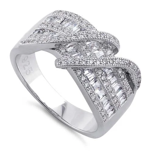 Top Rings For Big Days-Sterling Silver Double Exotic Twisted CZ Ring