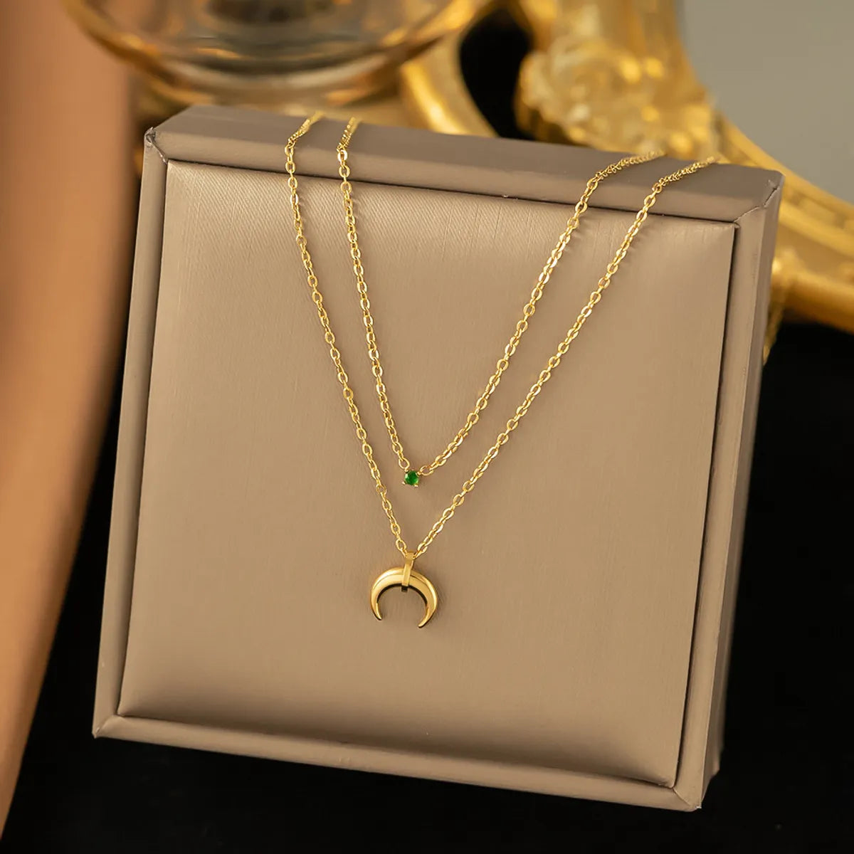 Necklaces For Baby Girls-Simple Style Moon Titanium Steel 18k Gold Plated Layered Necklaces