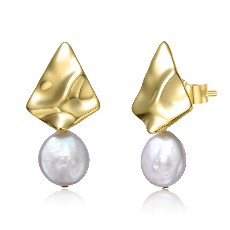 Bold Earrings For Edge-Brigitte Golden Argyle Pearl Earrings