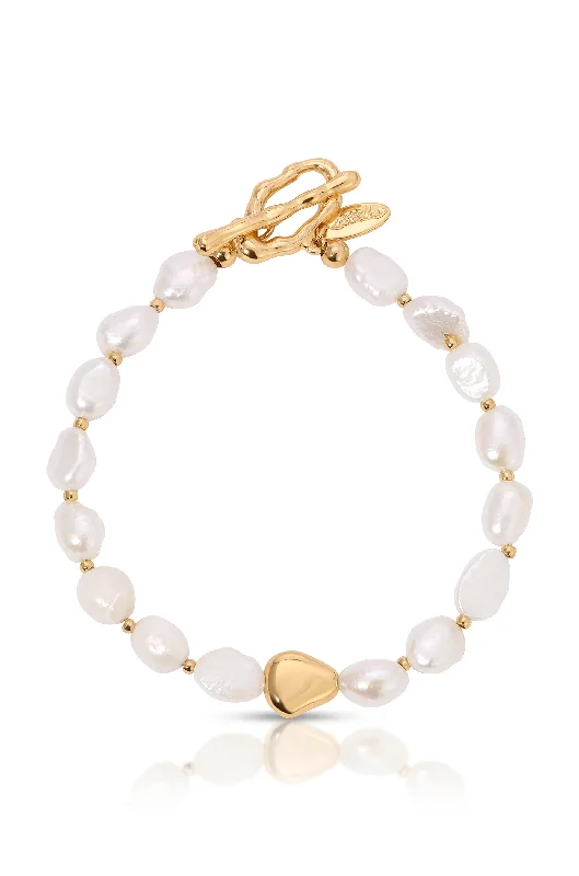 Bracelets Glow Tips-Freshwater Pearl and Gold Nugget Toggle Bracelet