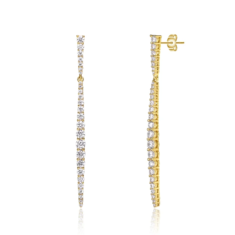 Earrings For Big Looks-14k Yellow Gold Plated with Cubic Zirconia Icicle Cluster Spike Dangle Earrings in Sterling Silver