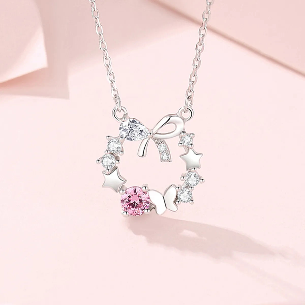 Necklaces For Icy Days-Simple Style Wreath Bow Knot Sterling Silver Pendant Necklace