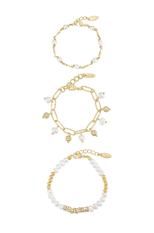 Bracelets For Edgy Looks-Pearl Party Bracelet Set of 3