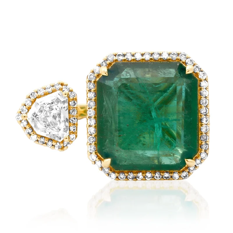 Wild Rings For Fun-One of A Kind Emerald Cut Emerald & Fancy Bullet Cut Toi et Moi RIng