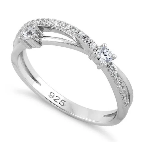 Rings For Thin Builds-Sterling Silver Overlap CZ Ring