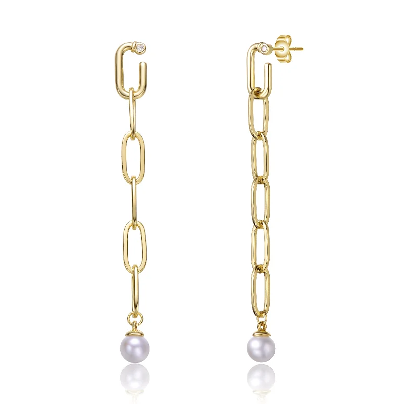 Low Price Earrings-Delphine Golden Link Pearl Dangle Earrings