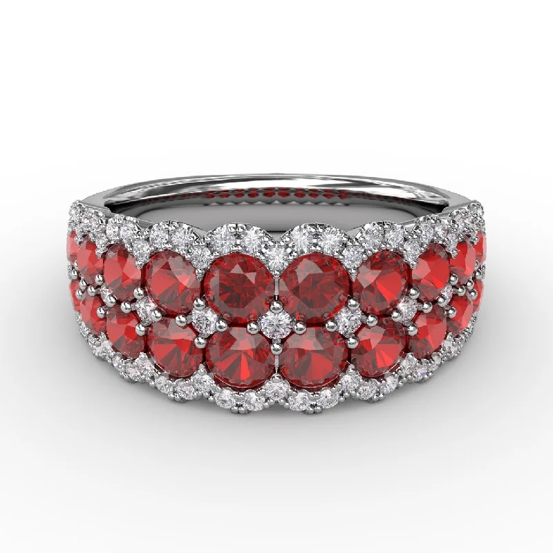 Rings For Tiny Palms-Ruby & Diamond Cocktail Band in 14K White Gold